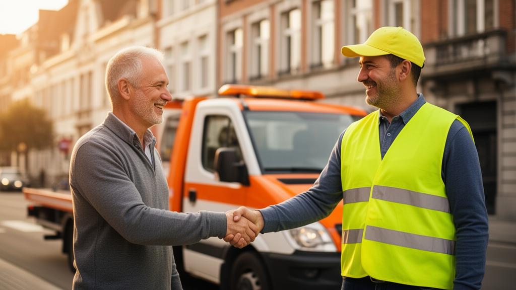 Takeldienstmedewerker helpt een klant na een pechgeval langs de weg