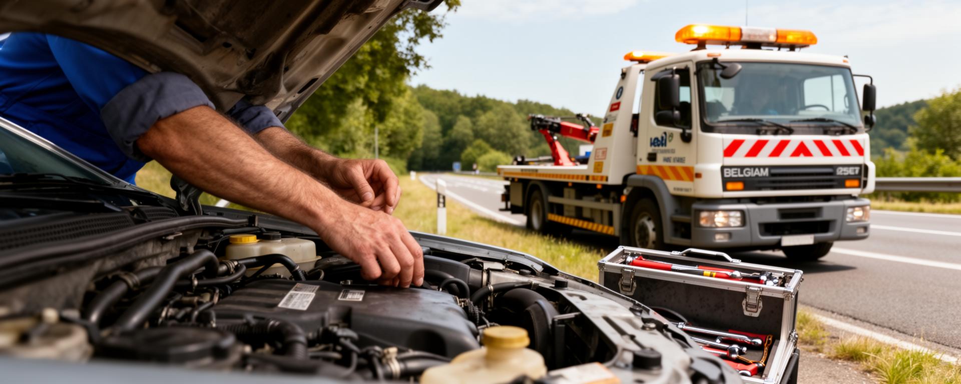Takeldirect.be - Blog | Nieuws & Tips over Pechhulp en Takelen Monteur inspecteert motor langs de weg - Blog over pechhulp, takeldiensten en automobiel tips