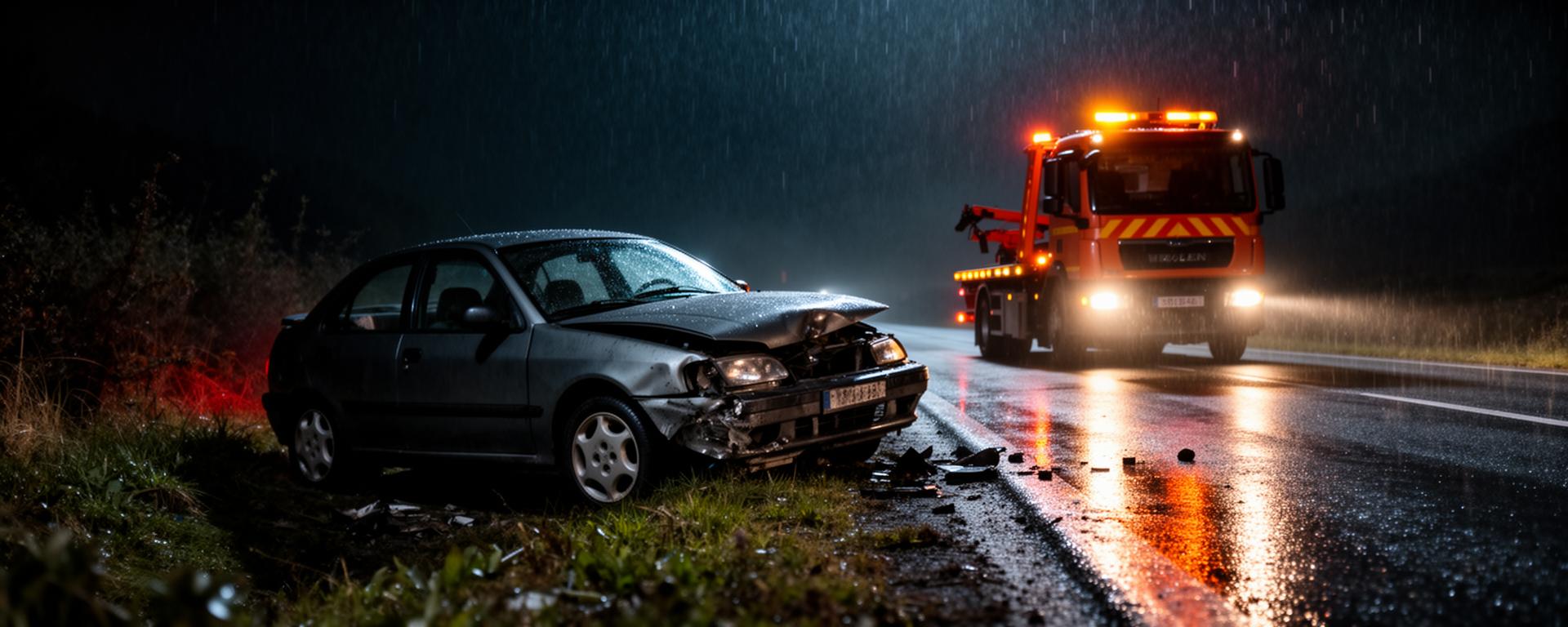 Takeldirect.be - Situaties | Takeldienst voor Elke Situatie Auto met pech in de regen bij nacht - Takeldienst voor elke situatie: snelweg, nacht, parkeergarage